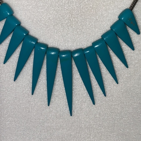 Anthropologie Teal Spike Rocker Edgy Rebel Tribal Bohemian Necklace - Picture 7 of 9